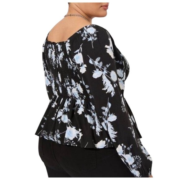 Torrid Floral Print Peplum Top Womens Plus Size 3 Smocked Square Neck - Picture 2 of 13